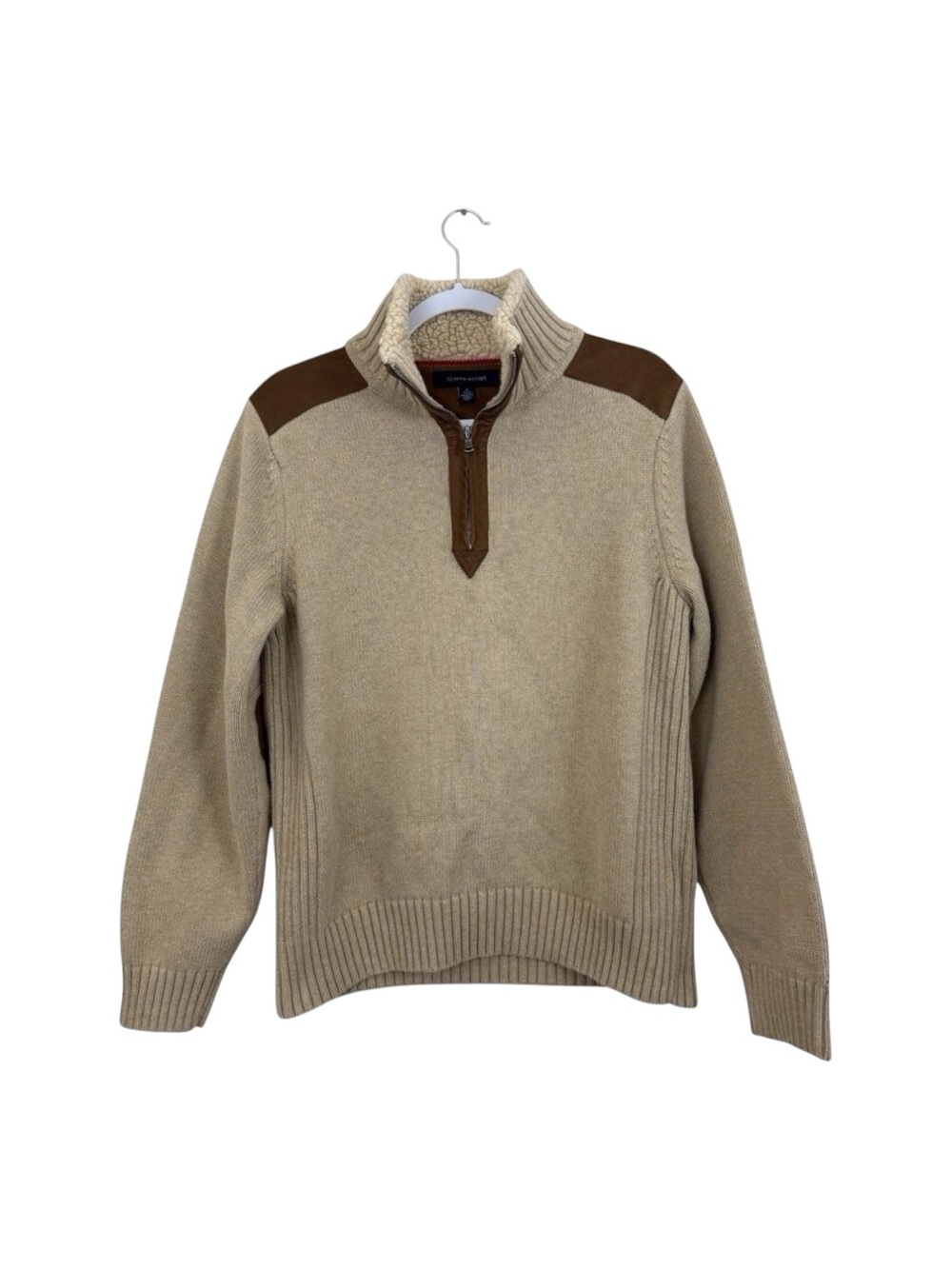 Tommy Hilfiger Zip Sweater Mens Sz M Elbow Patches Knit Sherpa 2009 Academia